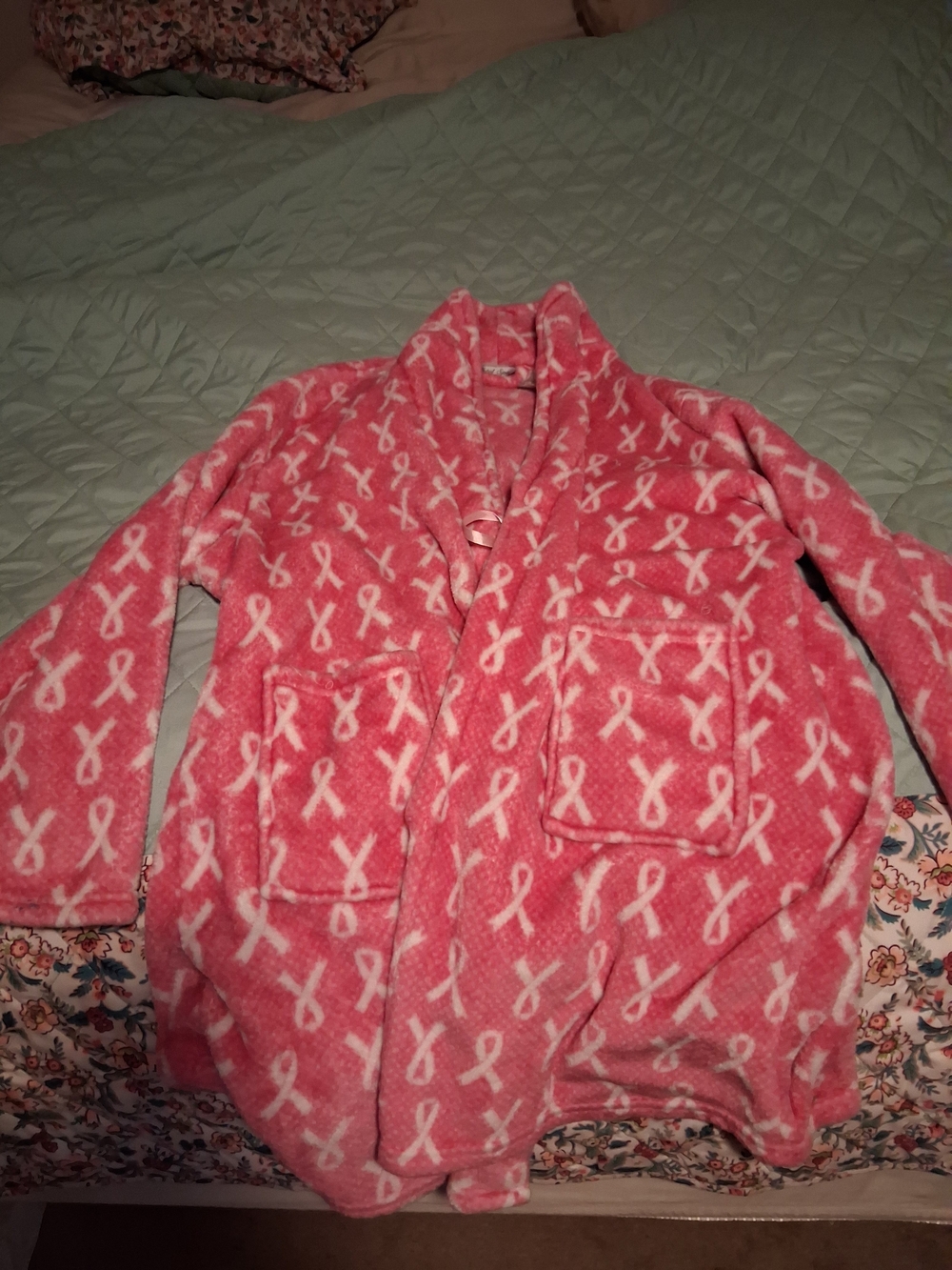 Women's Pink Fleece Robe Jacket with Awareness Ribbon Print